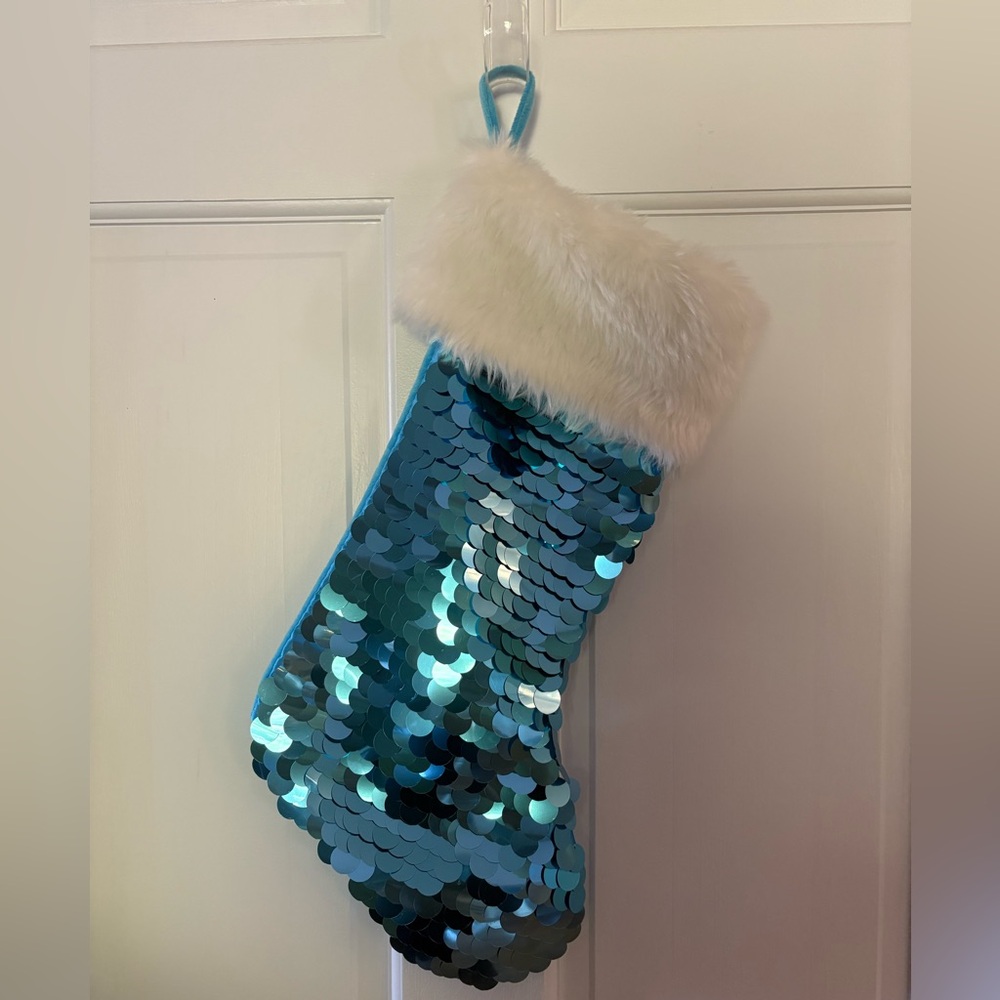 MERMAID Stocking TURQUOISE SEQUIN Christmas Stocking FABULOUS Never Used Fun!